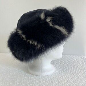 Vintage Vittorio Creation Genuine Fur Hat Women's Winter Canada Blue Fluffy